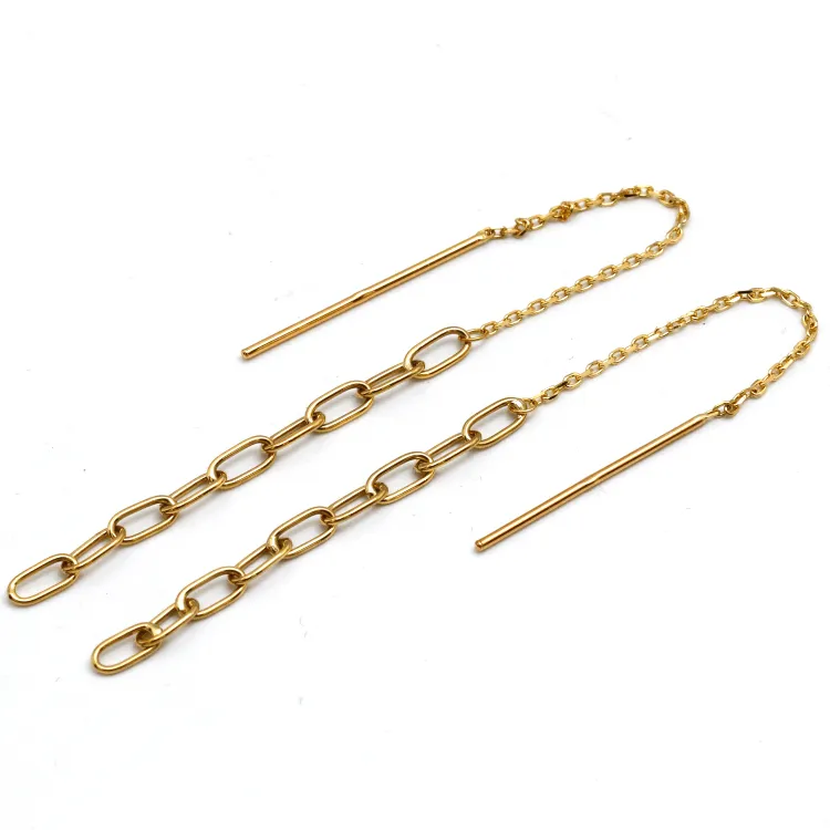 Real Gold Paper Clip Hanging Earring Link Thickness 2 MM 2694 E1828