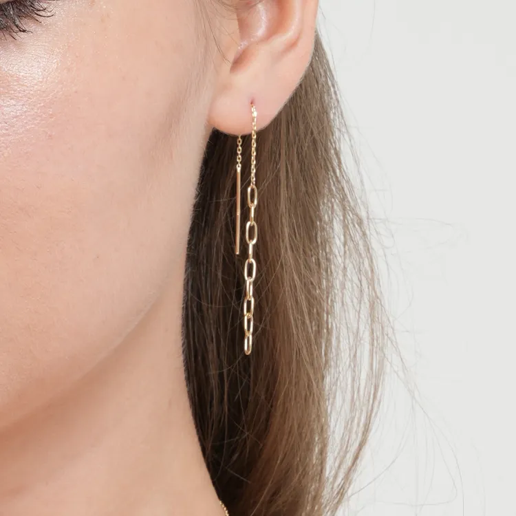 Real Gold Paper Clip Hanging Earring Link Thickness 2 MM 2694 E1828