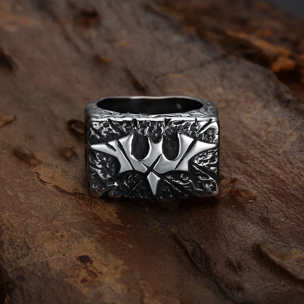 RECTANGULAR CRACKED BAT SIGNET RING