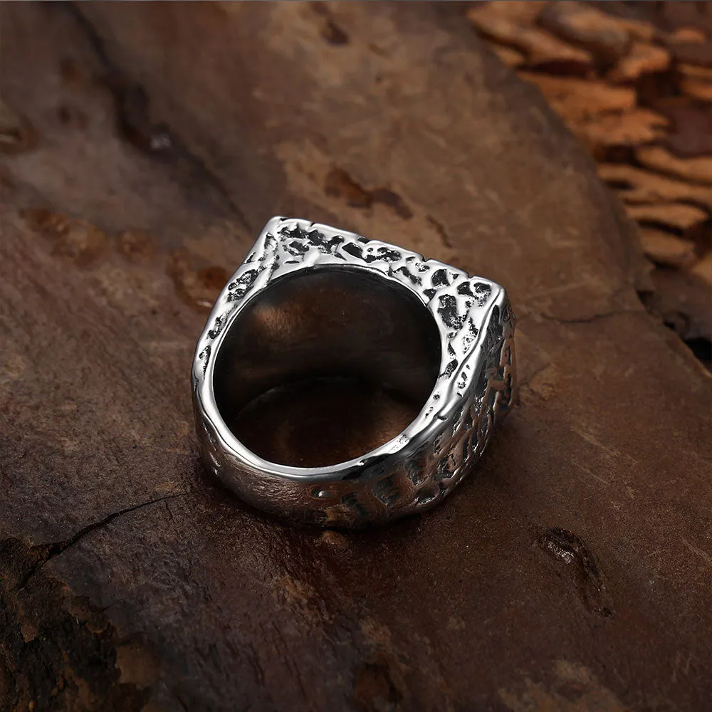 RECTANGULAR CRACKED BAT SIGNET RING