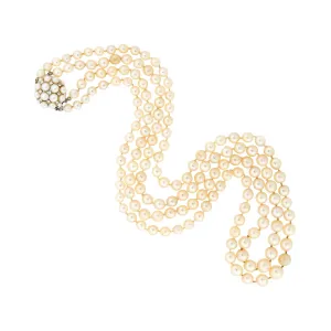 Retro Double Strand Pearl Necklace & 14k Diamond Clasp