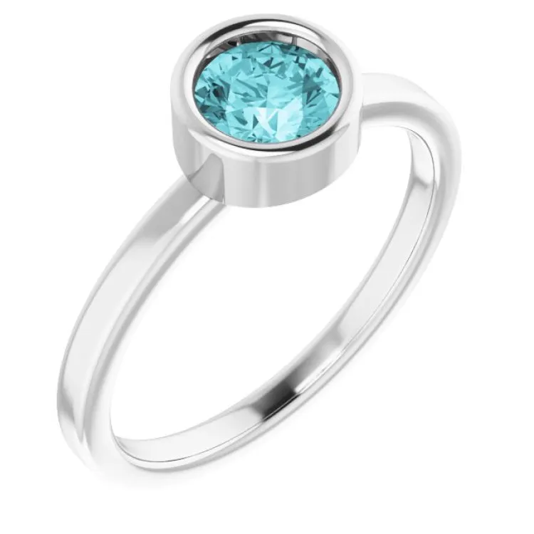 Rhodium-Plated Sterling Silver 5.5 mm Natural Blue Zircon Ring