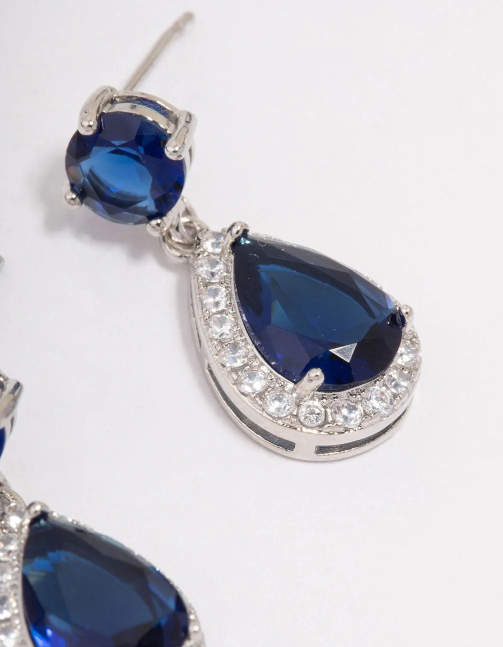 Rhodium Sapphire Stone Teardrop Drop Earrings