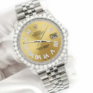 Rolex Datejust 116200 36mm Steel 4.2CT Diamond Bezel/Lugs/Champagne Roman Dial TFJ-142508685