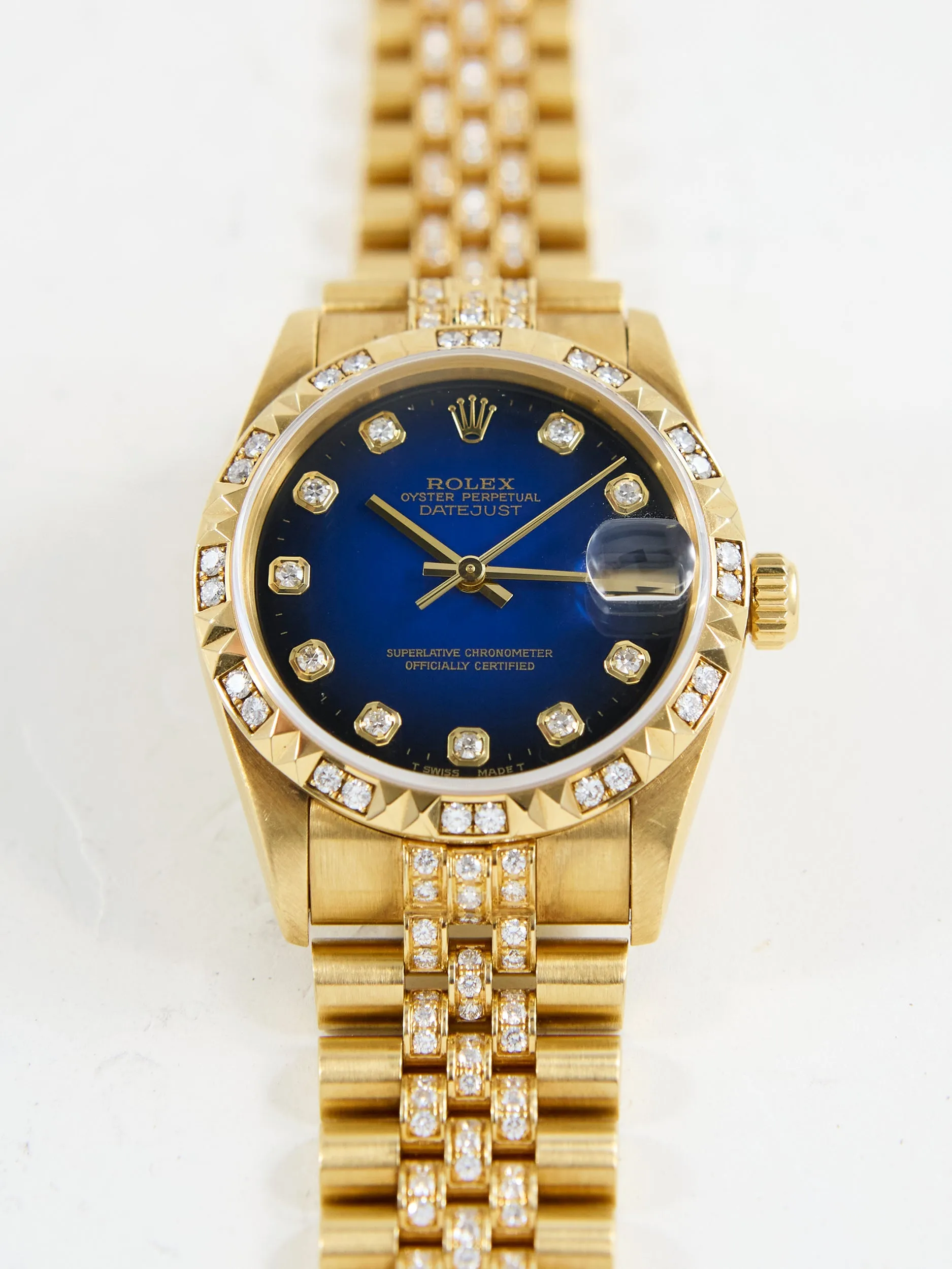 ROLEX DATEJUST VIGNETTE DIAMOND DIAL PYRAMID BEZEL WITH SPECIAL ORDER FACTORY BRACELET