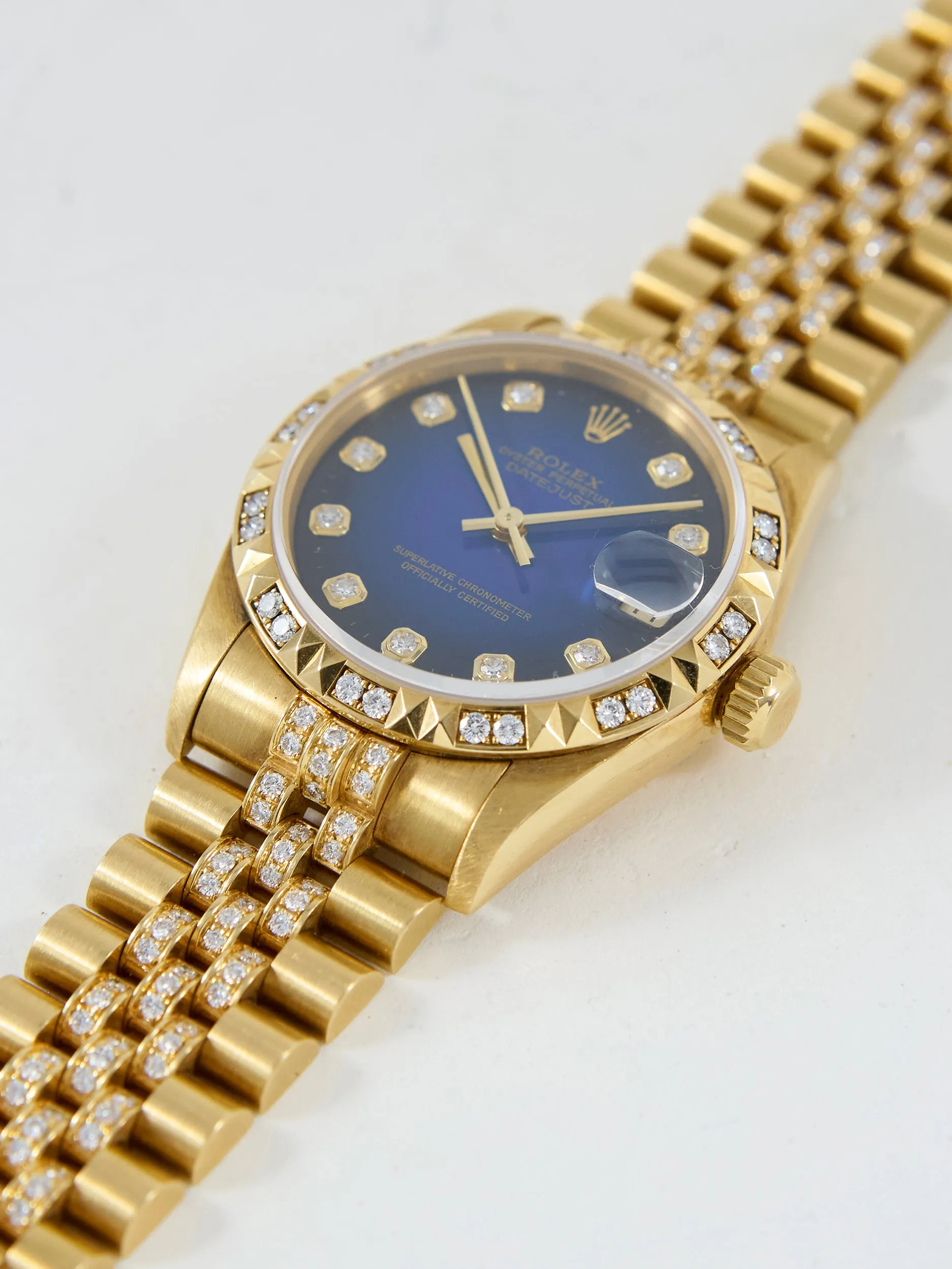 ROLEX DATEJUST VIGNETTE DIAMOND DIAL PYRAMID BEZEL WITH SPECIAL ORDER FACTORY BRACELET