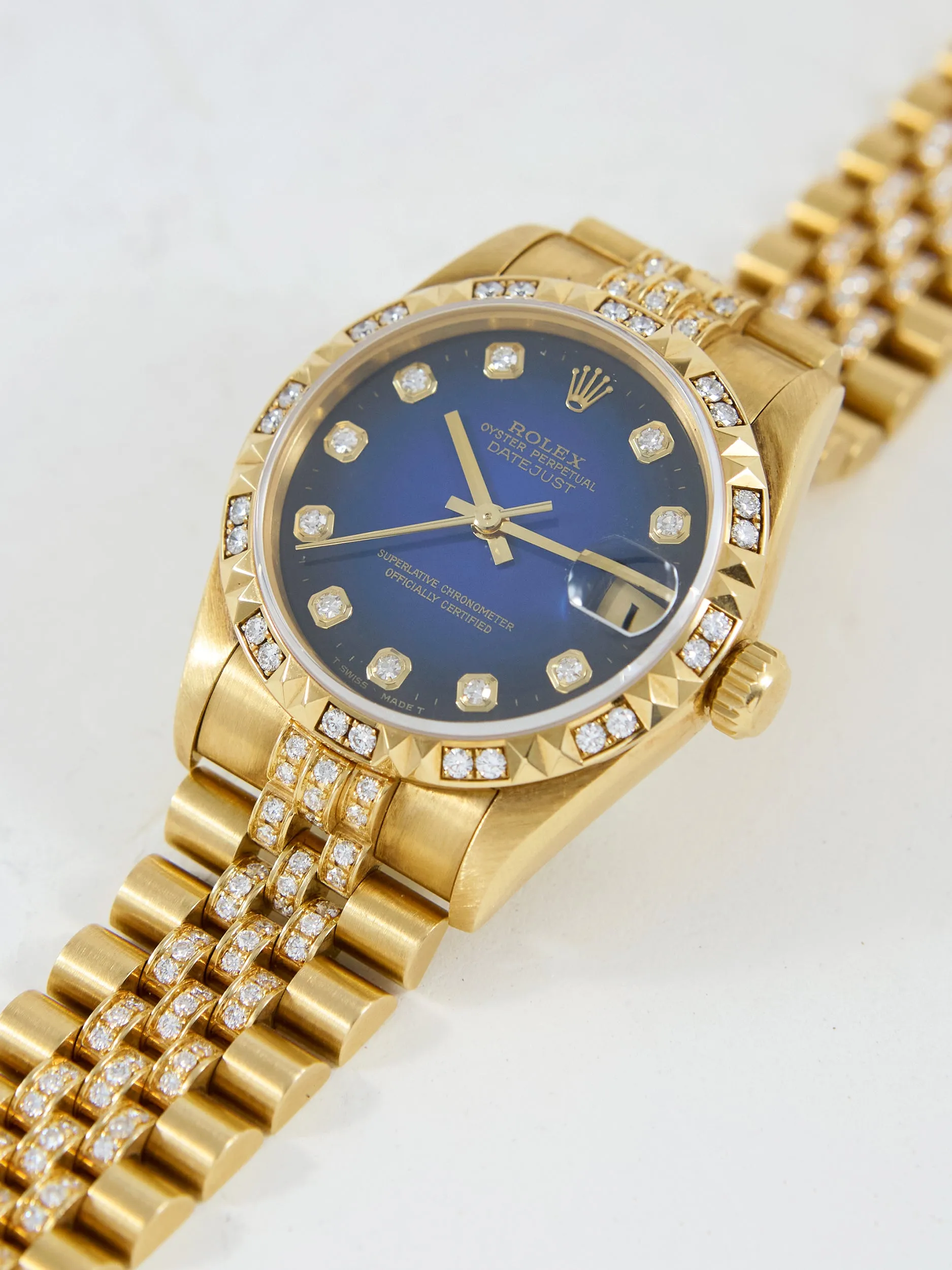 ROLEX DATEJUST VIGNETTE DIAMOND DIAL PYRAMID BEZEL WITH SPECIAL ORDER FACTORY BRACELET