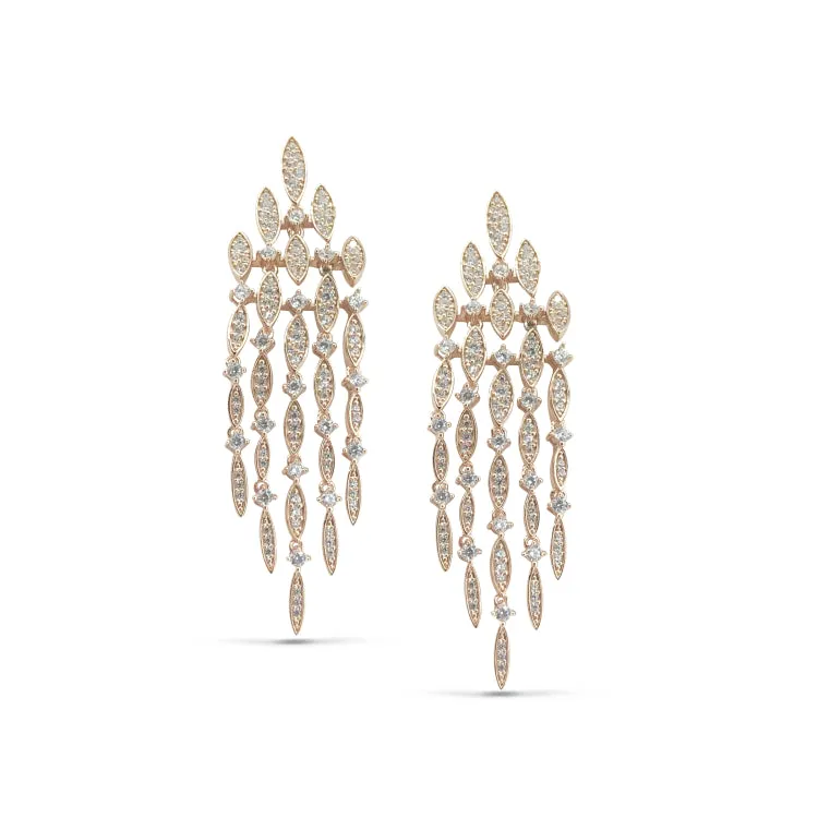 Rose Gold Finish Sterling Silver Microwave Large Chandelier Earrings with Simulated Diamonds