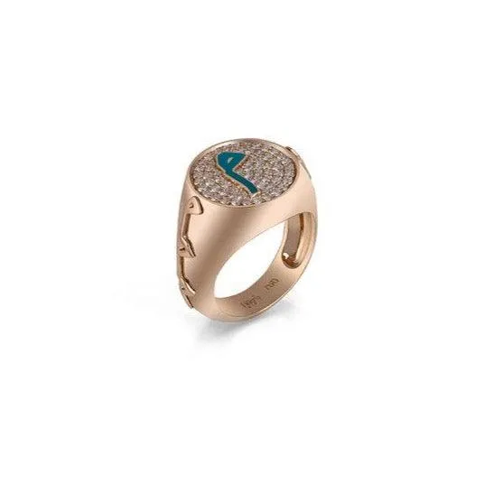 Rose Gold/Diamonds Enamel Letter Signet Ring