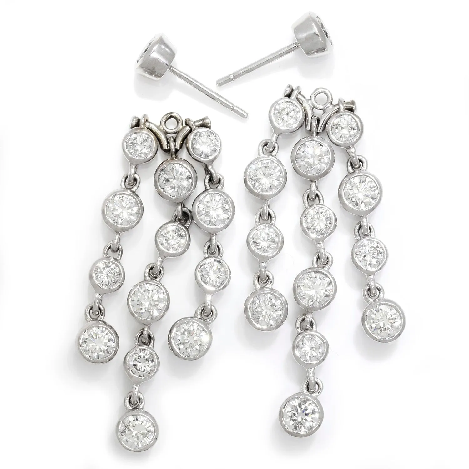 Round Diamond Chandelier Stud Earrings 18K White Gold 6.52ctw