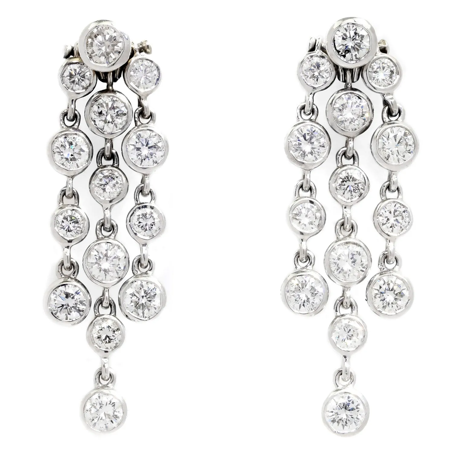 Round Diamond Chandelier Stud Earrings 18K White Gold 6.52ctw