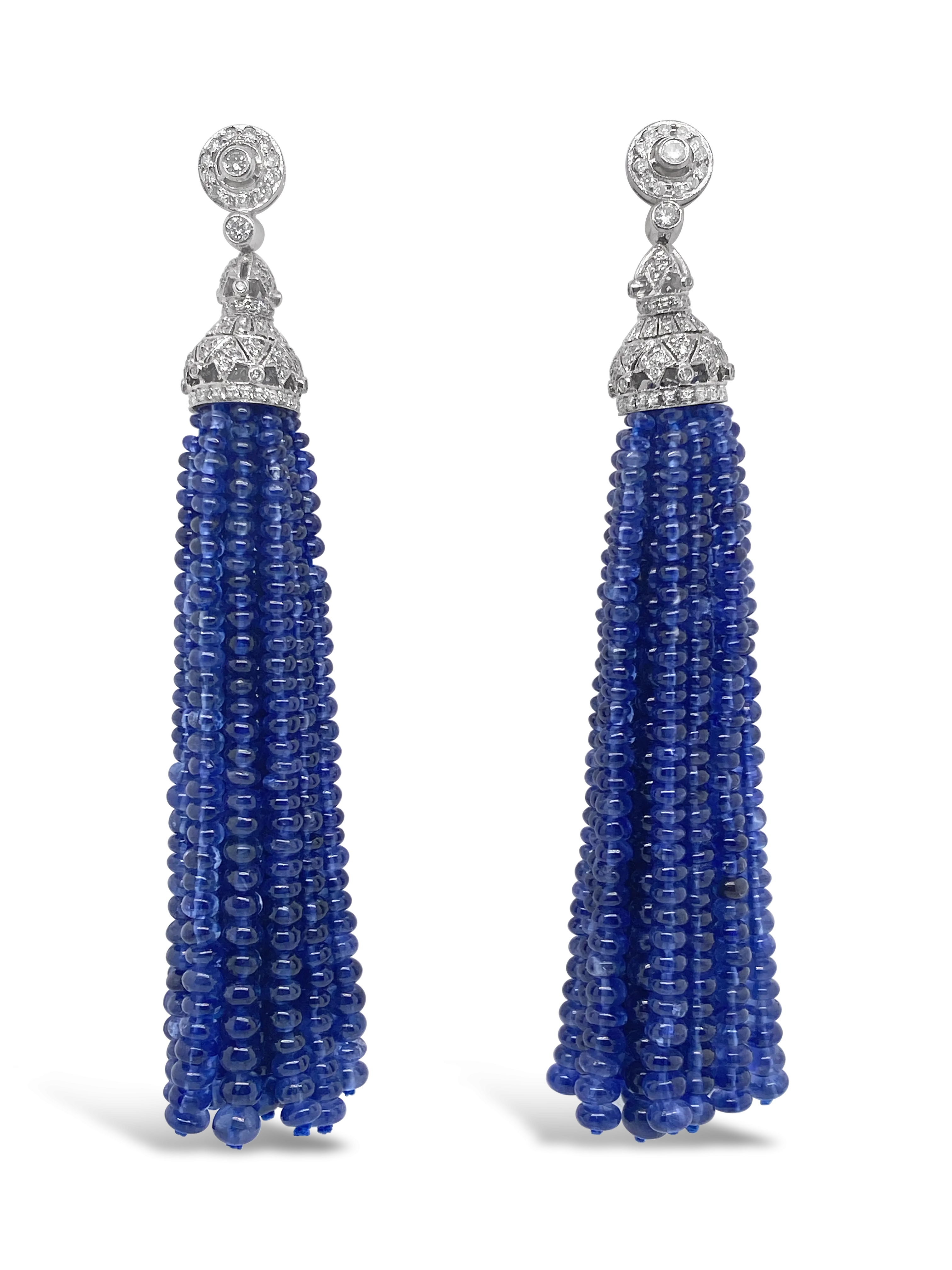 Sapphire Bead & Diamond Tassel Earrings