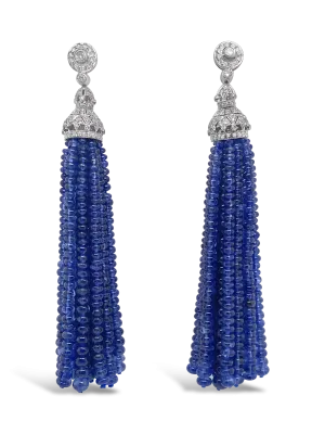 Sapphire Bead & Diamond Tassel Earrings