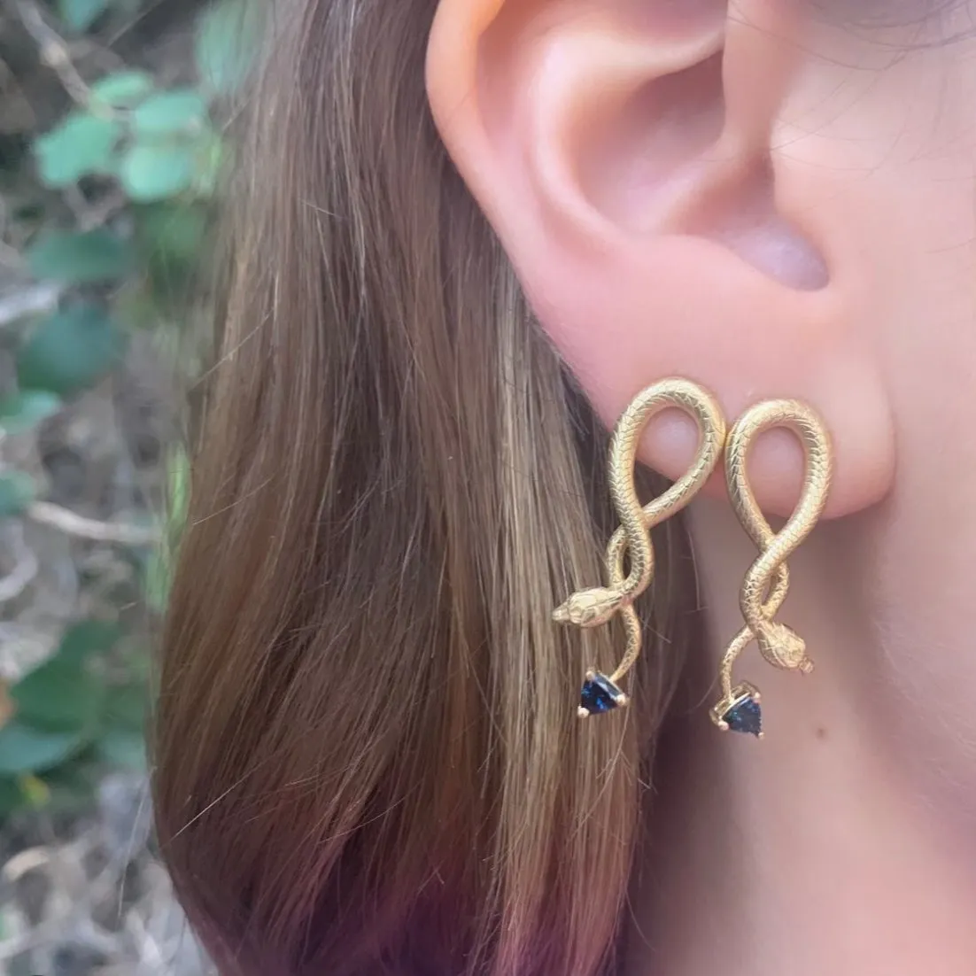 Sapphire Hanging Snake Earrings