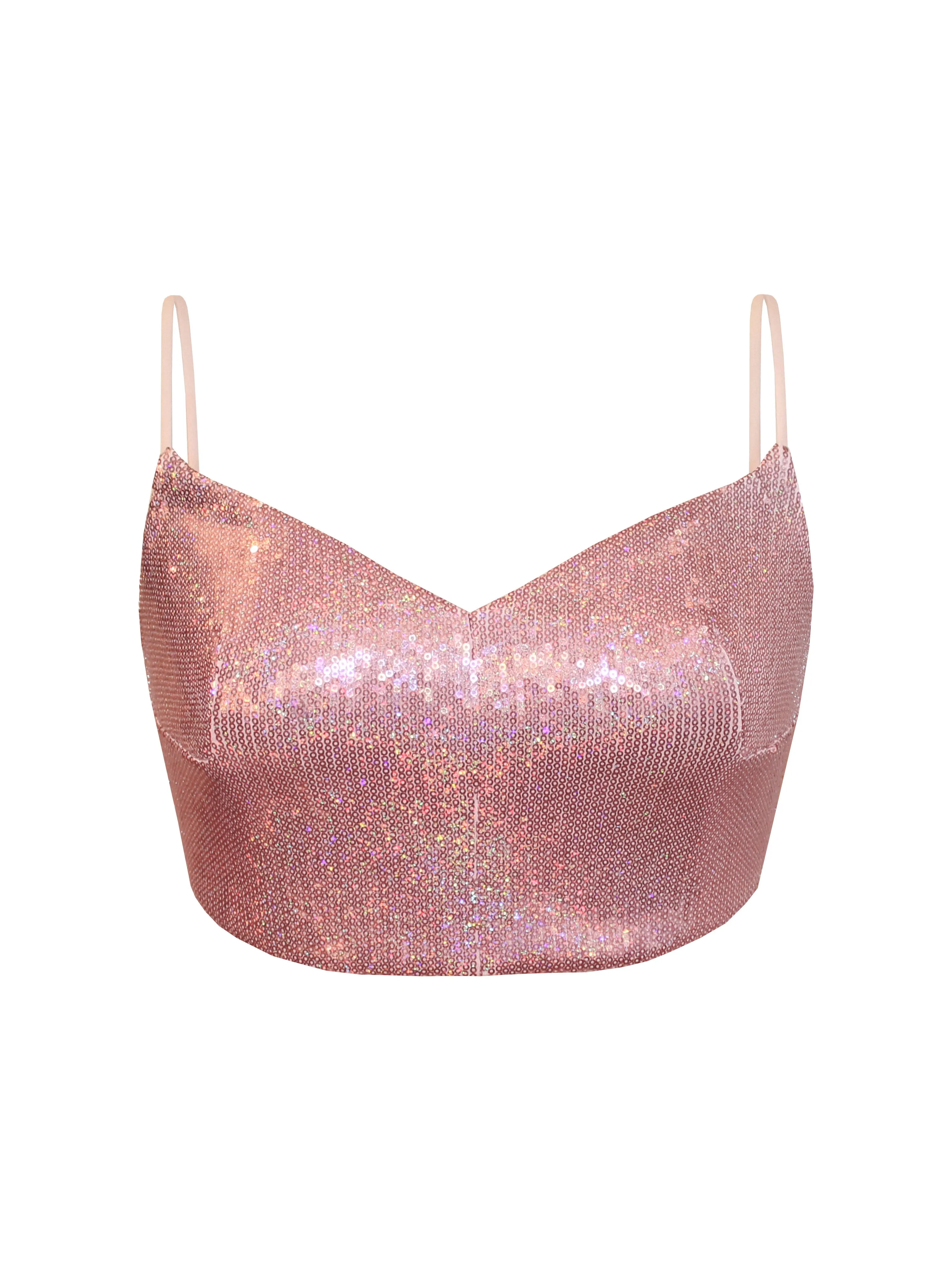 Sequined Crop Top with Fine Straps