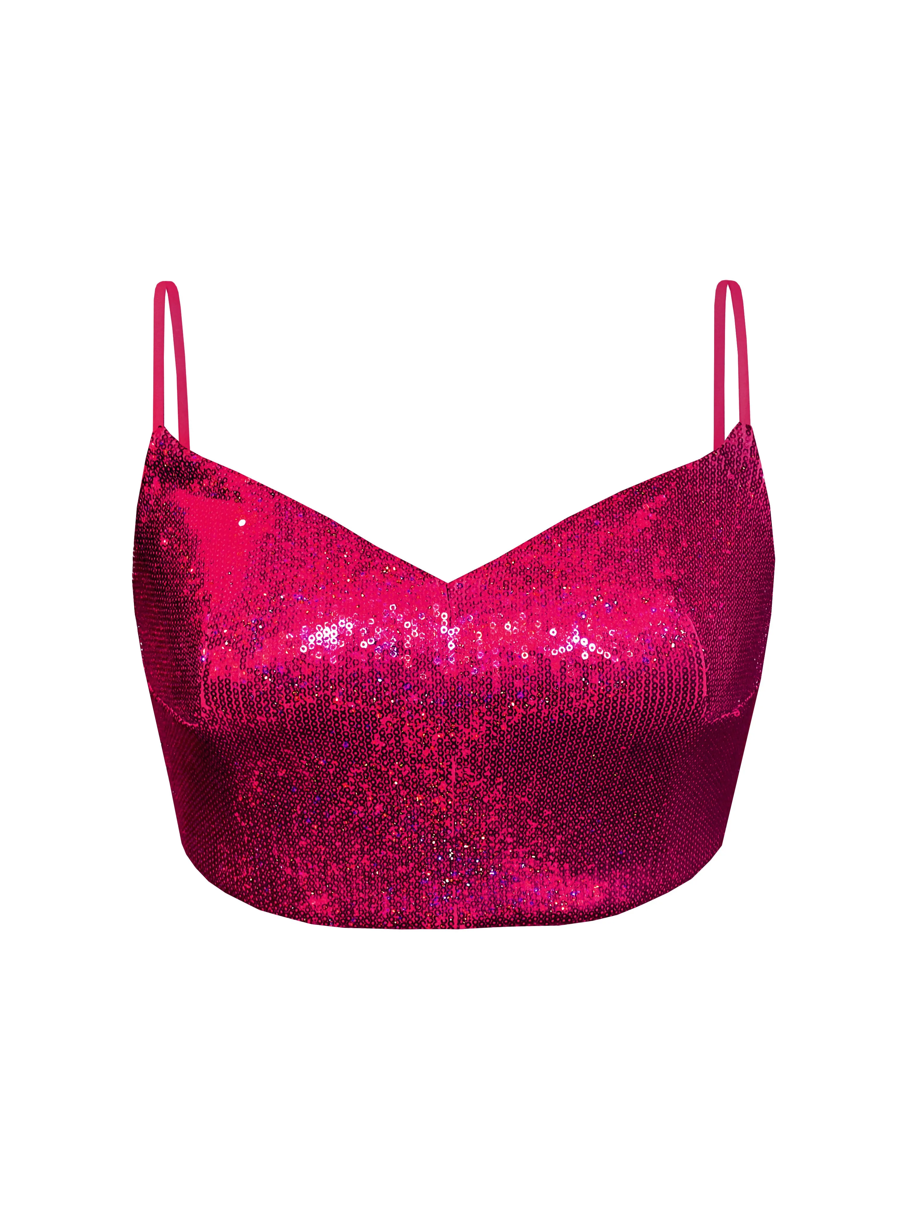 Sequined Crop Top with Fine Straps