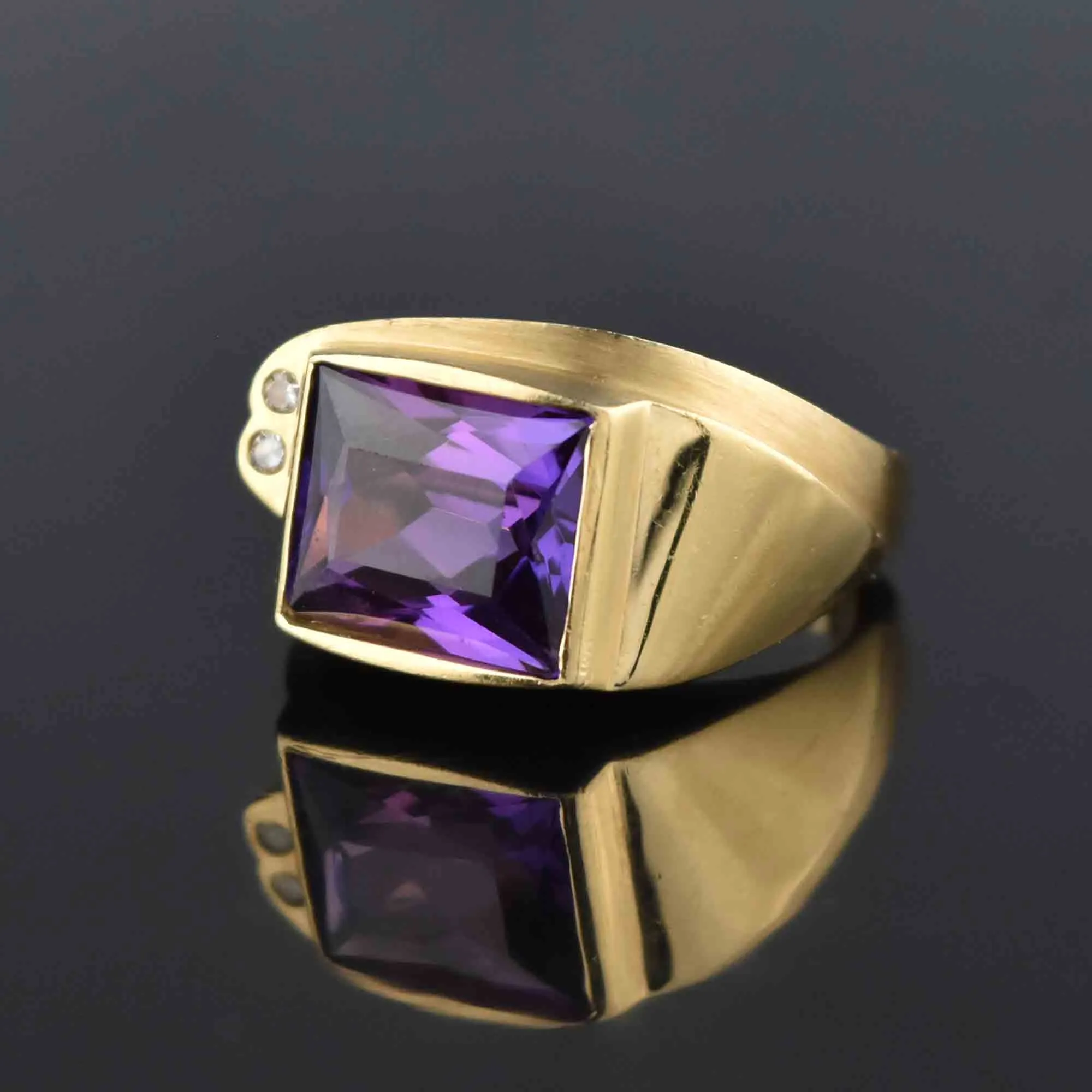 Signet 14K Gold Purple Sapphire & Diamond Ring, Euro Shank