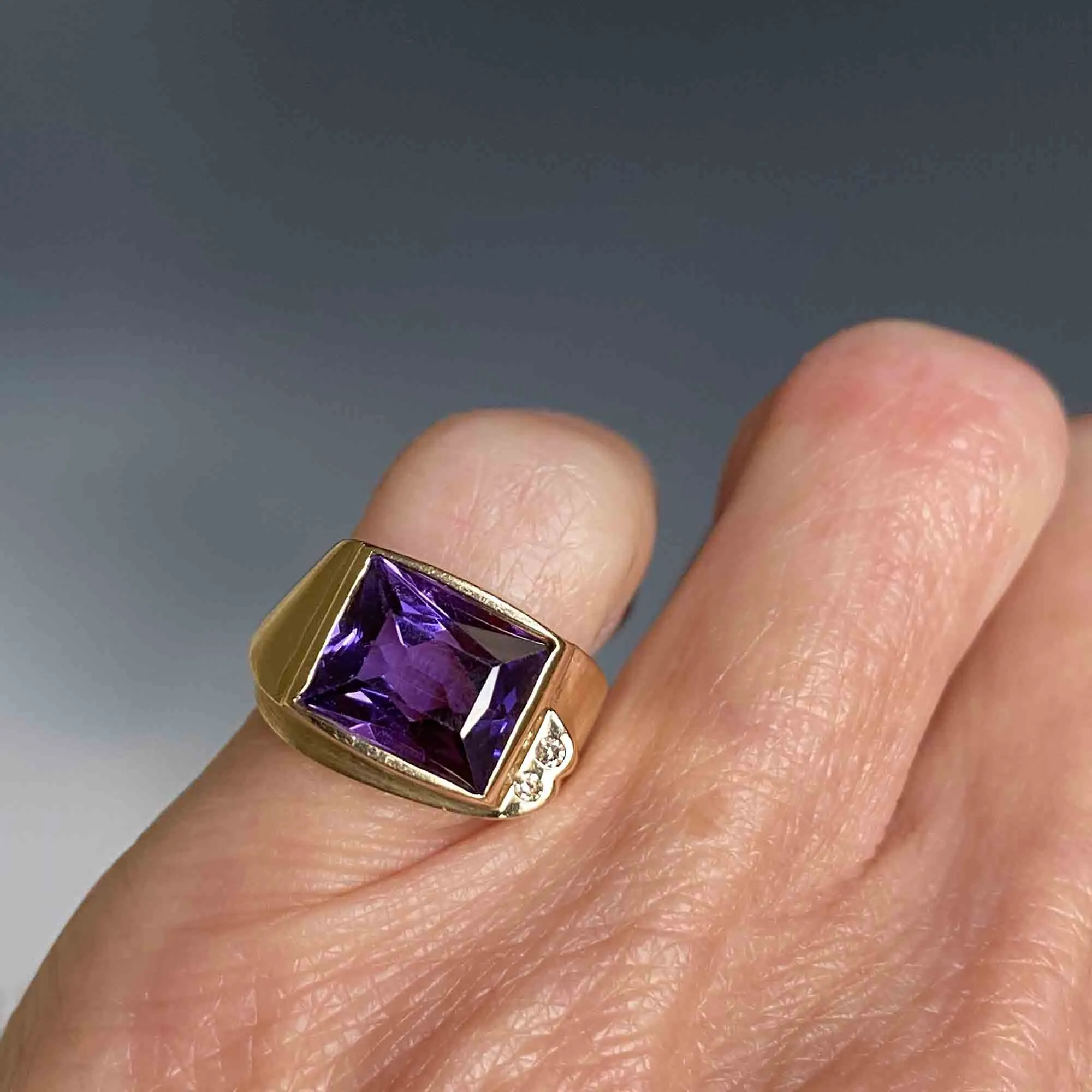 Signet 14K Gold Purple Sapphire & Diamond Ring, Euro Shank