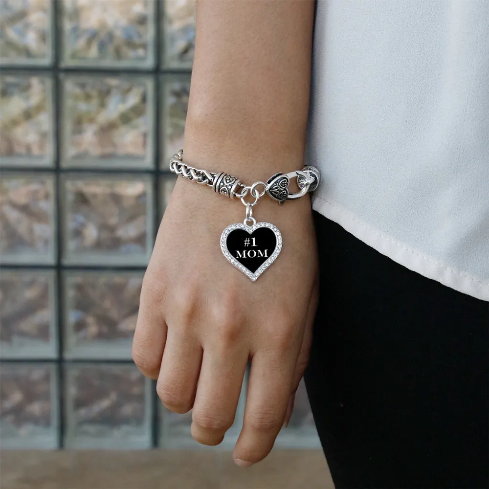 Silver #1 Mom Open Heart Charm Braided Bracelet