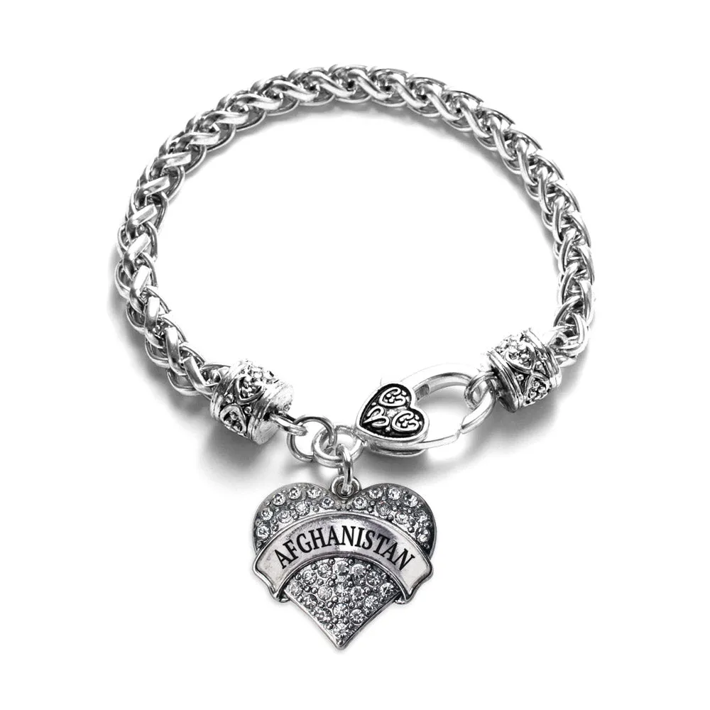 Silver Afghanistan Pave Heart Charm Braided Bracelet