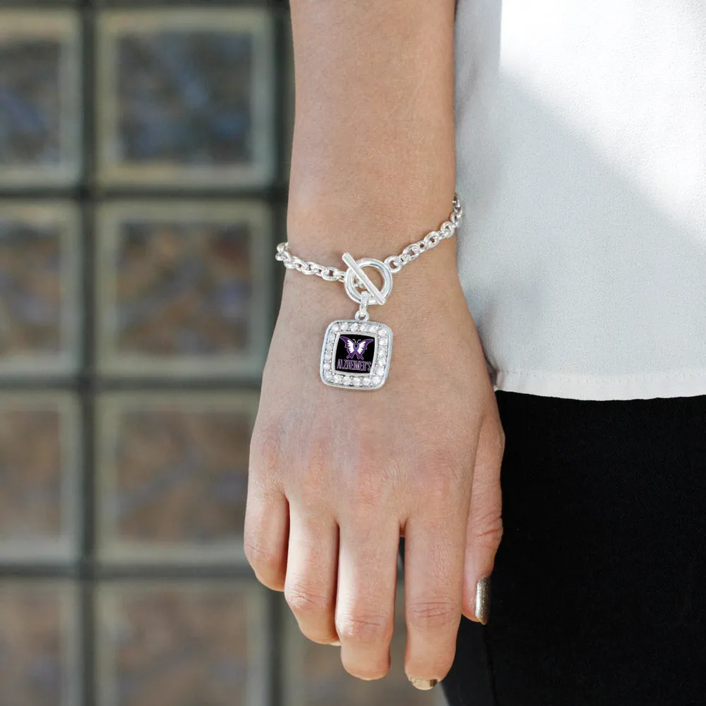 Silver Alzheimers Awareness Square Charm Toggle Bracelet