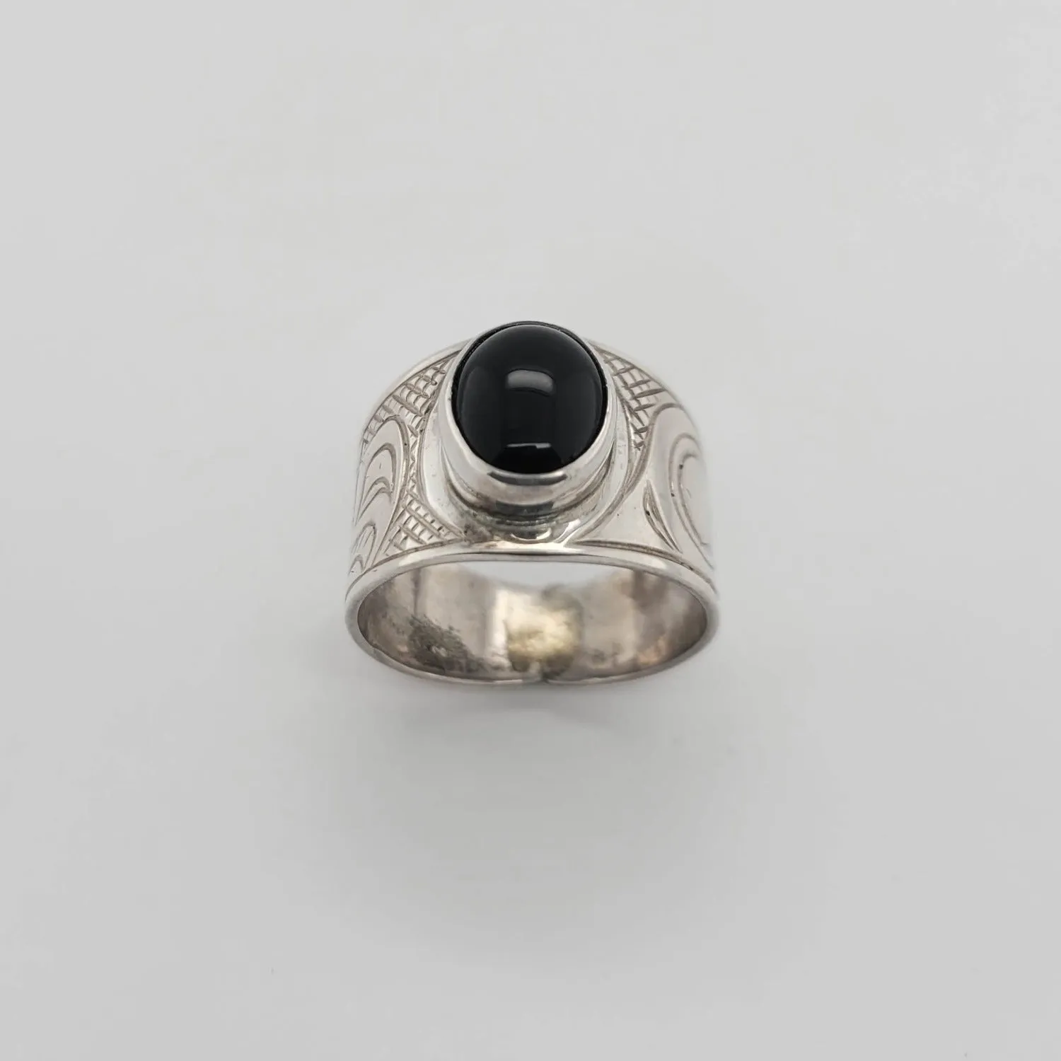 Silver and Onyx Eagle Signet Ring