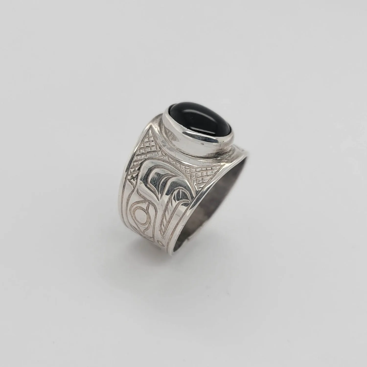 Silver and Onyx Eagle Signet Ring