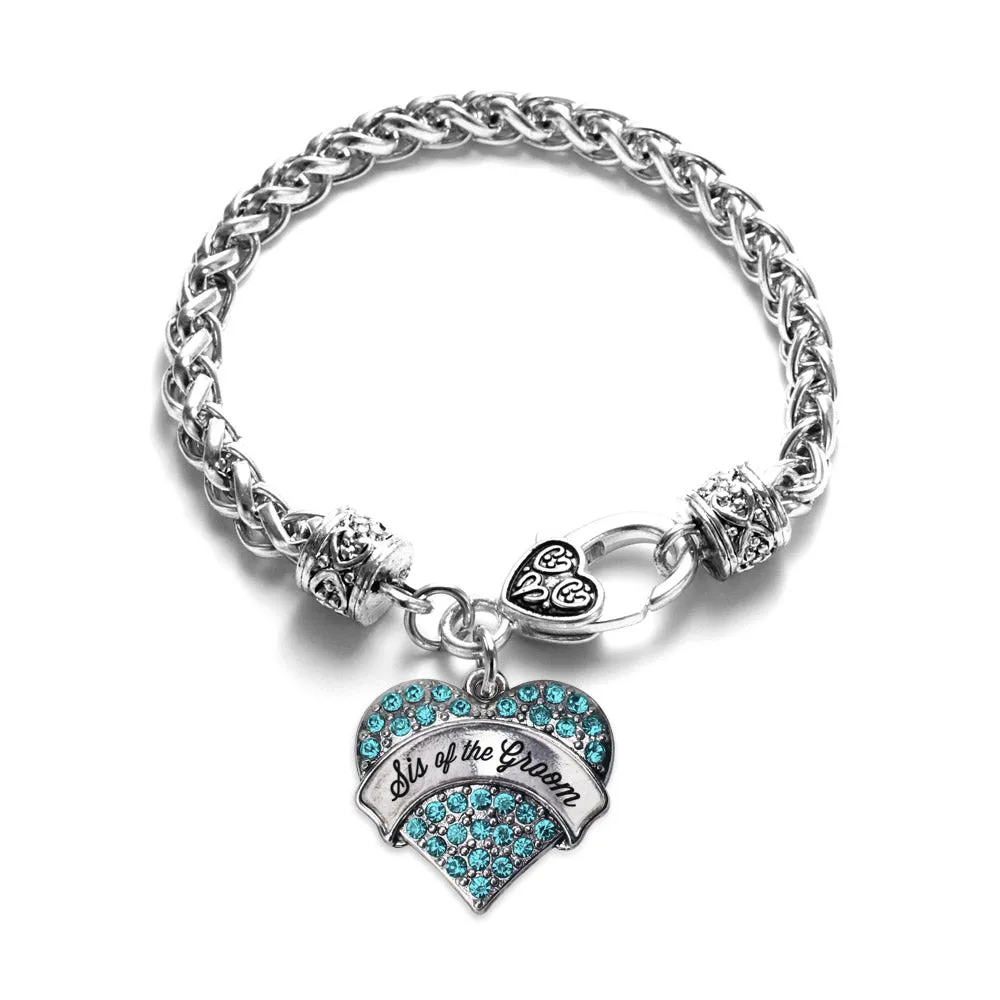 Silver Aqua Sis of the Groom Aqua Pave Heart Charm Braided Bracelet