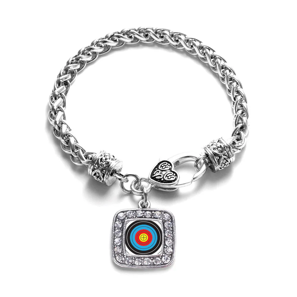 Silver Archery Bullseye Square Charm Braided Bracelet