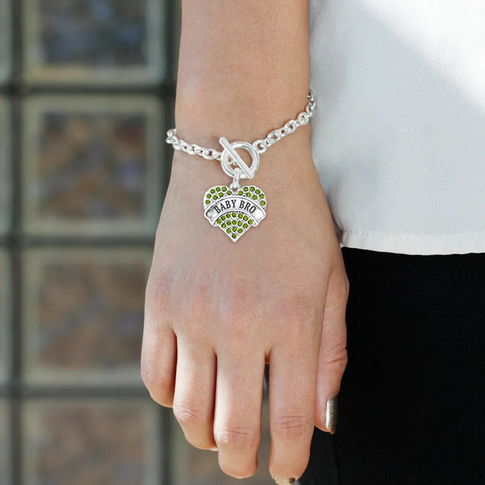 Silver Baby Bro Green Green Pave Heart Charm Toggle Bracelet