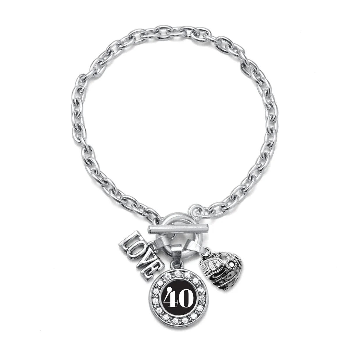 Silver Baseball Glove - Sports Number 40 Circle Charm Toggle Bracelet