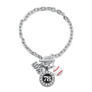 Silver Baseball - Sports Number 78 Circle Charm Toggle Bracelet