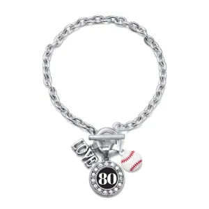 Silver Baseball - Sports Number 80 Circle Charm Toggle Bracelet