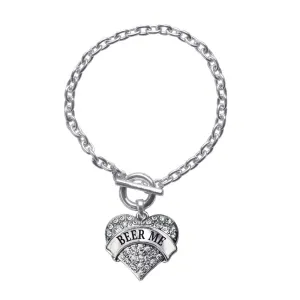 Silver Beer Me Pave Heart Charm Toggle Bracelet