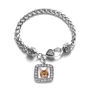 Silver Bengal Cat Square Charm Braided Bracelet