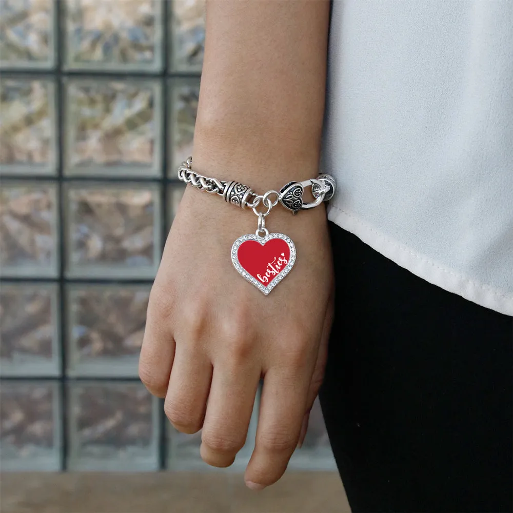 Silver Besties - Red Open Heart Charm Toggle Bracelet