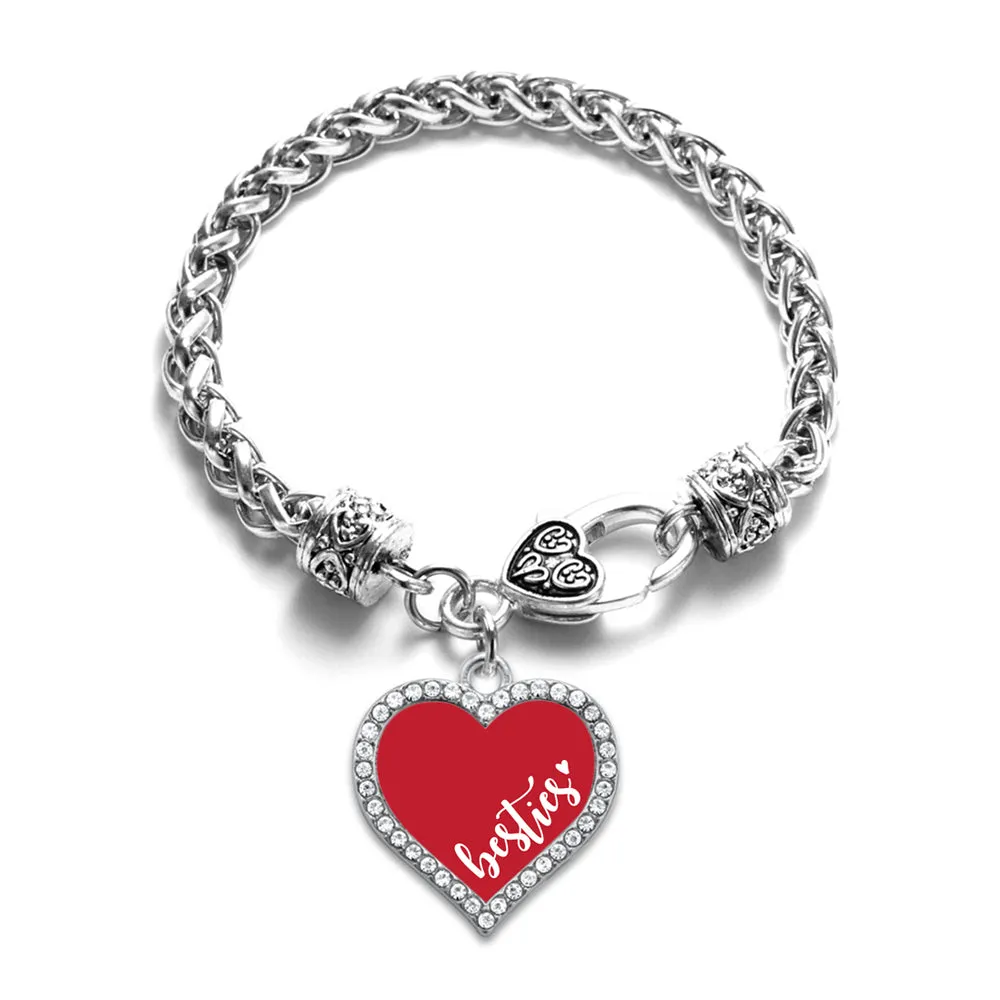 Silver Besties - Red Open Heart Charm Toggle Bracelet