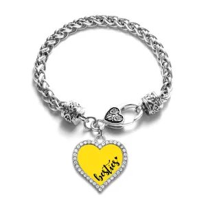 Silver Besties - Yellow Open Heart Charm Toggle Bracelet