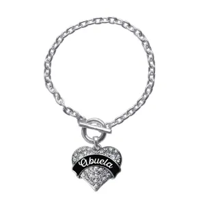 Silver Black and White Abuela Pave Heart Charm Toggle Bracelet