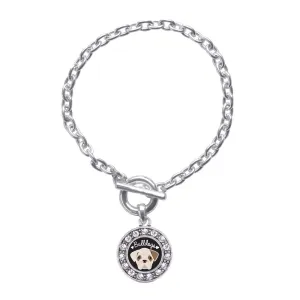 Silver Bulldog Lover Circle Charm Toggle Bracelet