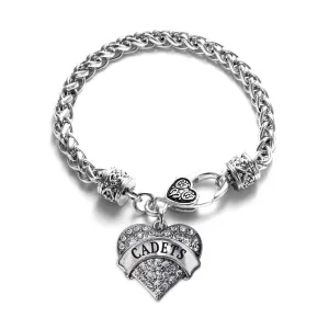 Silver Cadets Pave Heart Charm Braided Bracelet