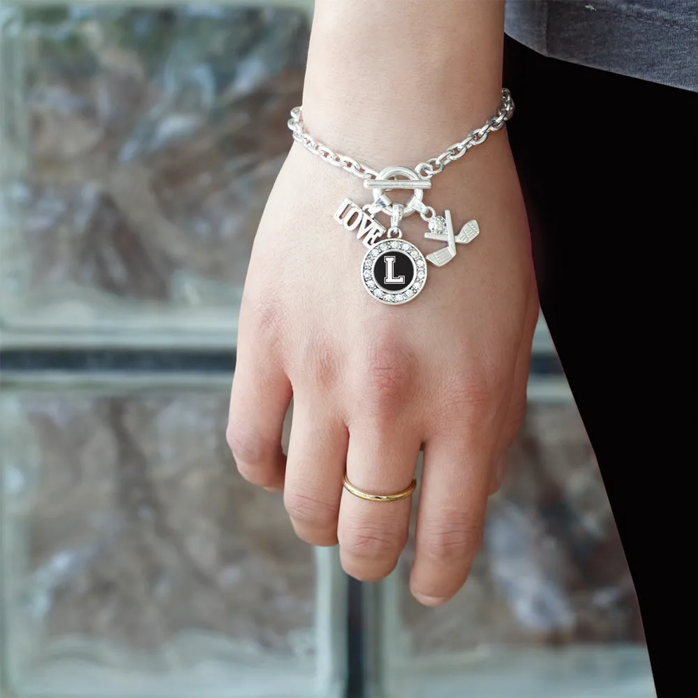 Silver Cheerleader - Sports Initial L Circle Charm Toggle Bracelet