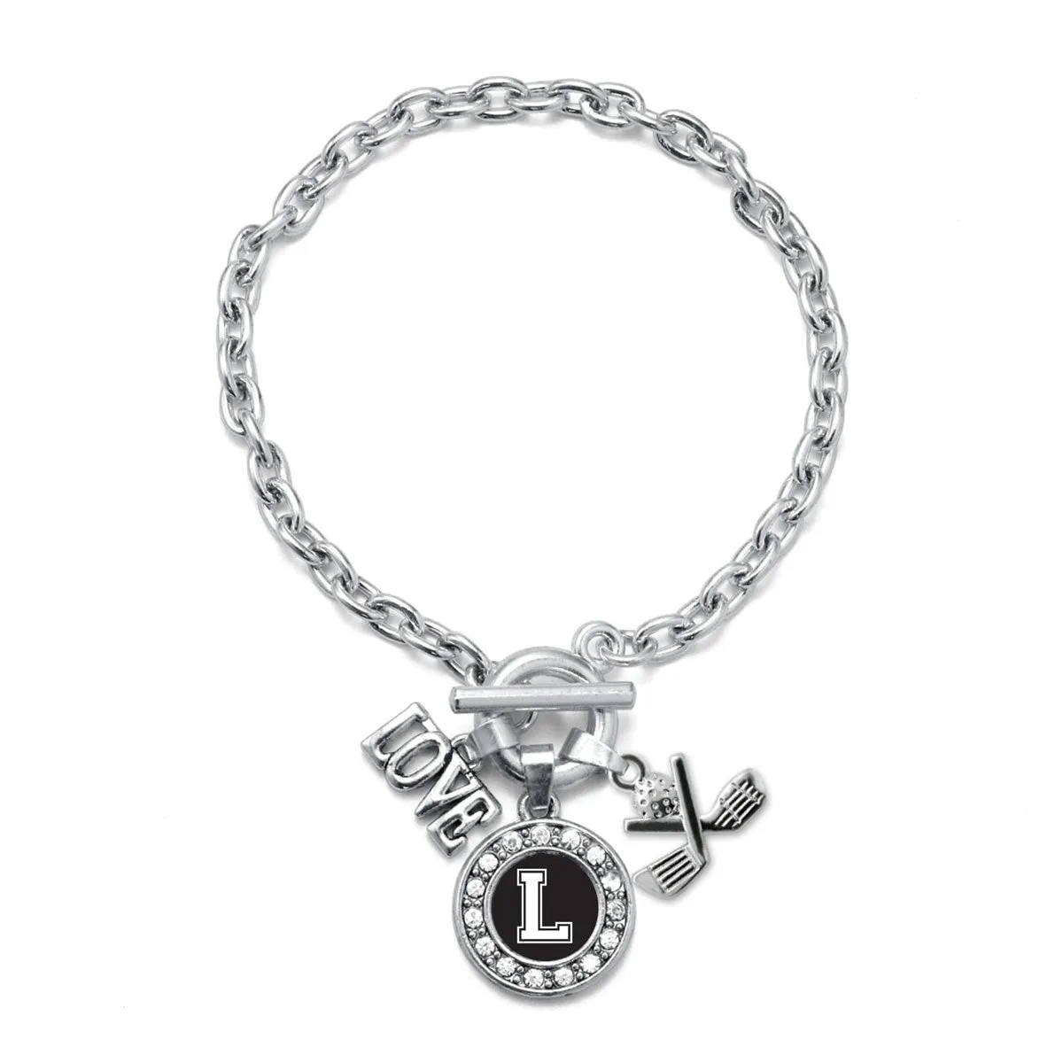 Silver Cheerleader - Sports Initial L Circle Charm Toggle Bracelet