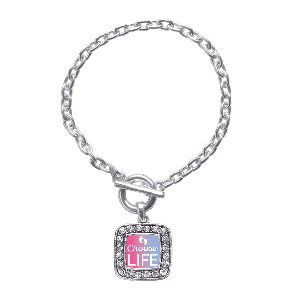 Silver Choose Life Square Charm Toggle Bracelet