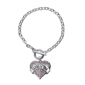 Silver Class of 2018 Pink Pink Pave Heart Charm Toggle Bracelet