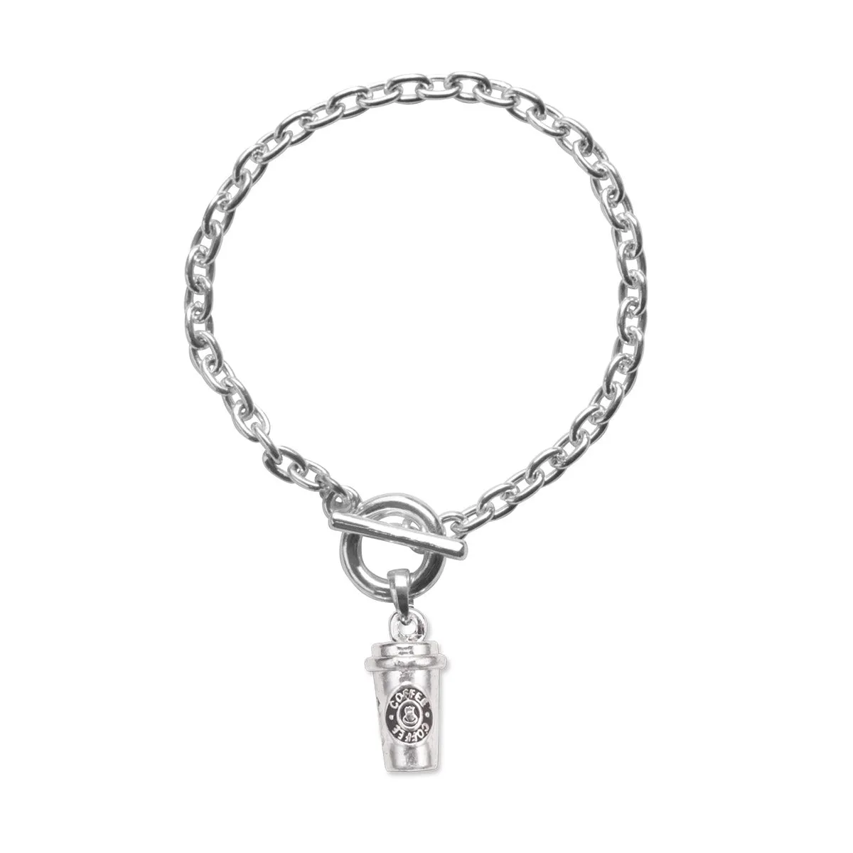 Silver Coffee Travel Mug Charm Toggle Bracelet