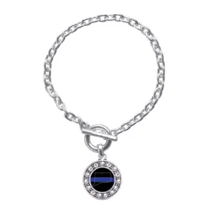 Silver Connecticut Thin Blue Line Circle Charm Toggle Bracelet