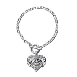 Silver Don't Tread on Me Pave Heart Charm Toggle Bracelet