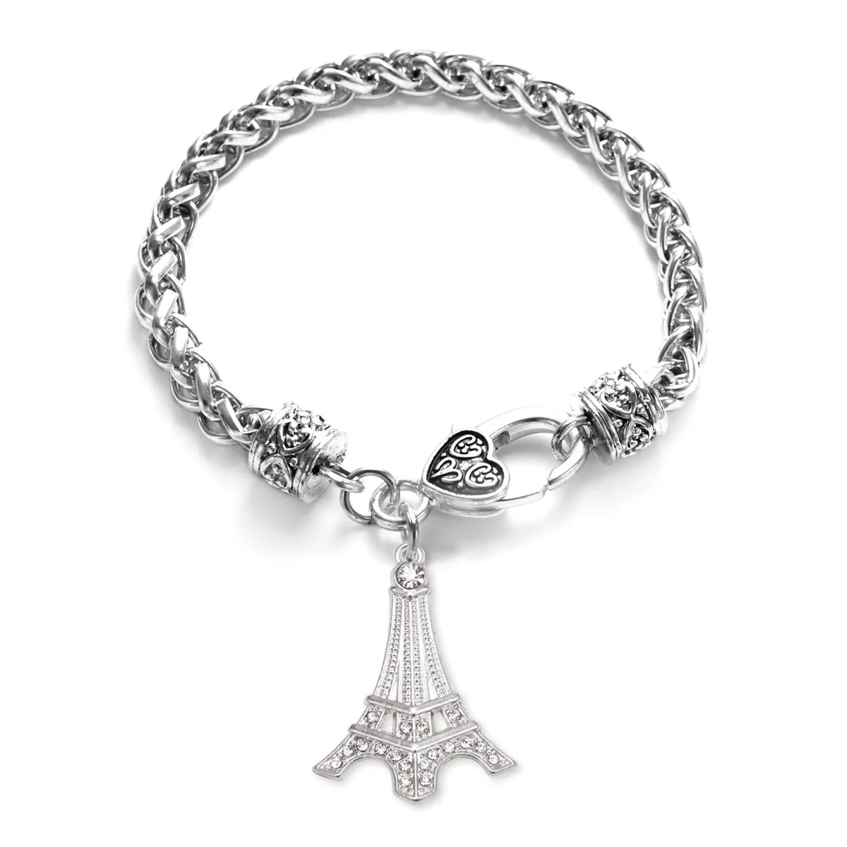 Silver Eiffel Tower Charm Braided Bracelet