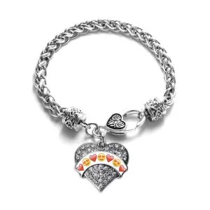 Silver Emoji LOVE Pave Heart Charm Braided Bracelet